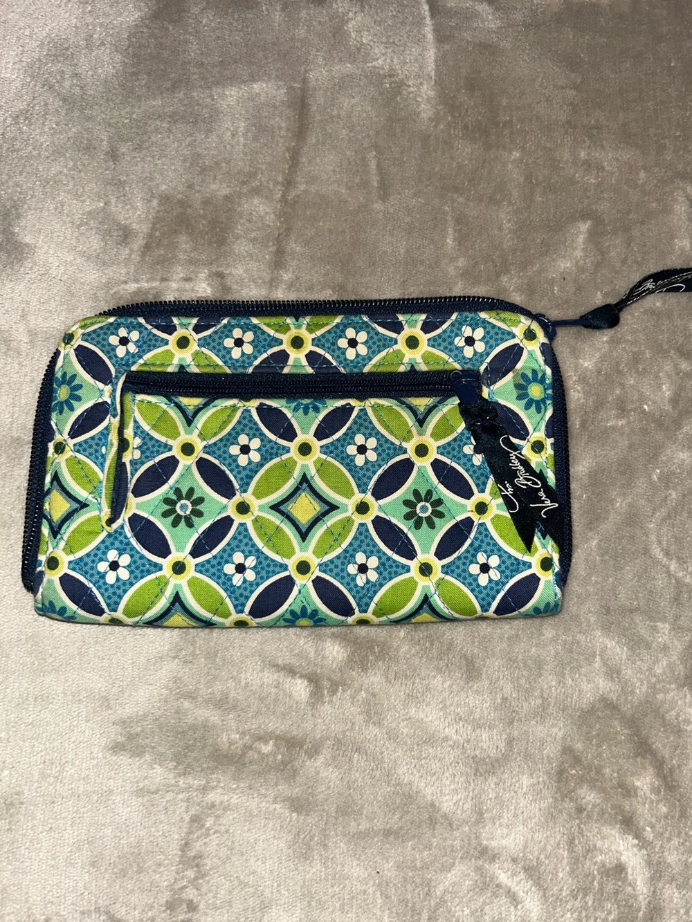 Vera Bradley Navy, Teal & Lime Quilted Zip Wristlet Wallet